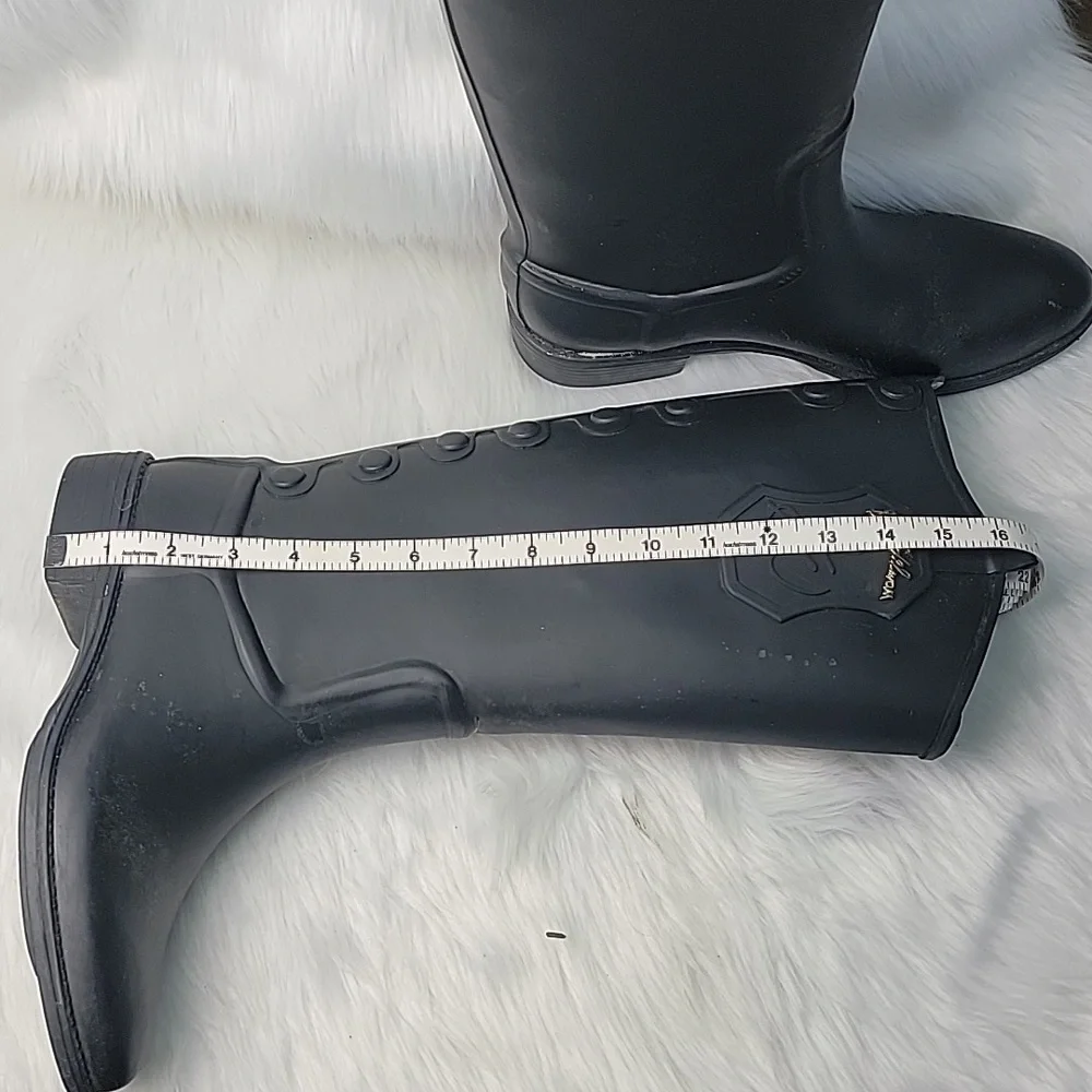 SAM EDELMAN Ximon Black Matte Rubber Pull On Tall Equestrian Preppy Rain Boots 9